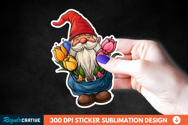 Garden Gnome With Flowers Sticker Clipart Sublimation Regulrcrative 