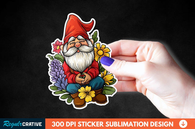 Garden Gnome With Flowers Sticker Clipart Sublimation Regulrcrative 