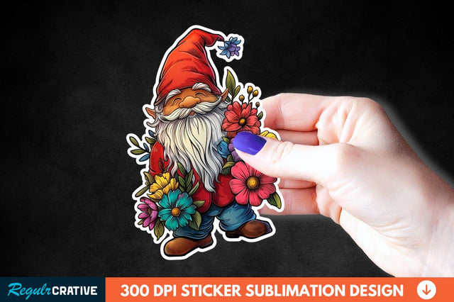 Garden Gnome With Flowers Sticker Clipart Sublimation Regulrcrative 
