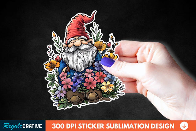 Garden Gnome With Flowers Sticker Clipart Sublimation Regulrcrative 
