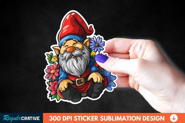 Garden Gnome With Flowers Sticker Clipart Sublimation Regulrcrative 