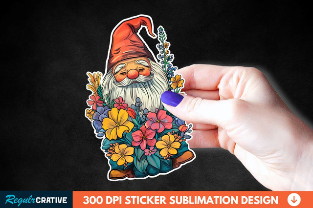Garden Gnome With Flowers Sticker Clipart Sublimation Regulrcrative 