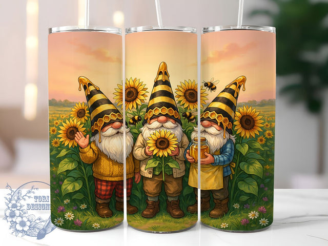 Garden Gnomes Sunflower Honey 20oz Tumbler, Bee Honey, Sunflower Field, Cute Gnomes, Whimsical Design, Skinny Tumbler, Sublimation PNG Sublimation ToriDesigns 