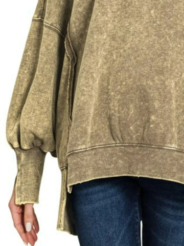 Garden Naked Acid Wash Exposed-Seam High Low Sweatshirt - Mocha | Blanks for HTV or Heat Transfer Physical Garden Naked Apparel 