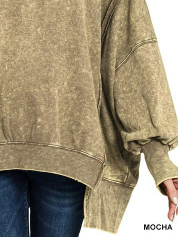Garden Naked Acid Wash Exposed-Seam High Low Sweatshirt - Mocha | Blanks for HTV or Heat Transfer Physical Garden Naked Apparel 