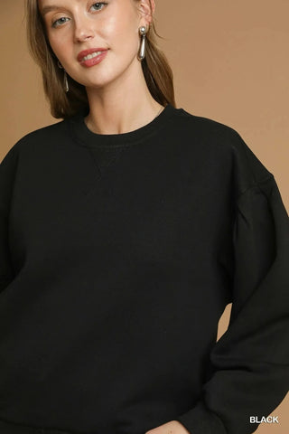 Garden Naked Round Neck Sweatshirt with Pleated Detail - Black | Blanks for HTV or Heat Transfer Physical Garden Naked Apparel 