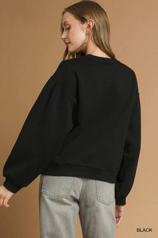 Garden Naked Round Neck Sweatshirt with Pleated Detail - Black | Blanks for HTV or Heat Transfer Physical Garden Naked Apparel 