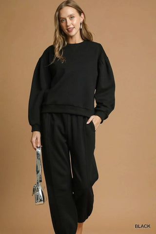 Garden Naked Round Neck Sweatshirt with Pleated Detail - Black | Blanks for HTV or Heat Transfer Physical Garden Naked Apparel 