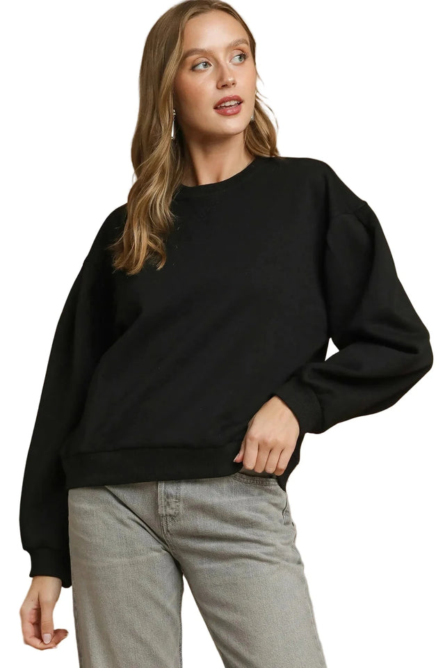 Garden Naked Round Neck Sweatshirt with Pleated Detail - Black | Blanks for HTV or Heat Transfer Physical Garden Naked Apparel Black XS 
