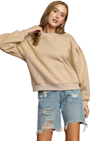 Garden Naked Round Neck Sweatshirt with Pleated Detail - Sand | Blanks for HTV or Heat Transfer Physical Garden Naked Apparel 
