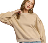 Garden Naked Round Neck Sweatshirt with Pleated Detail - Sand | Blanks for HTV or Heat Transfer