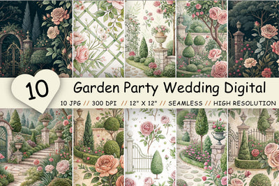 Garden Party Wedding Digital Paper, Seamless Watercolor Floral Bundle Pack, Printable Scrapbook Paper, English Rose Bridal Design Collection Digital Pattern FloridPrintables 