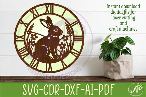 Garden Rabbit Wall Clock SVG, Laser Cut Clock Design SVG APInspireddesigns 