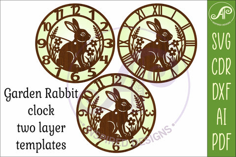 Garden Rabbit Wall Clock SVG, Laser Cut Clock Design SVG APInspireddesigns 