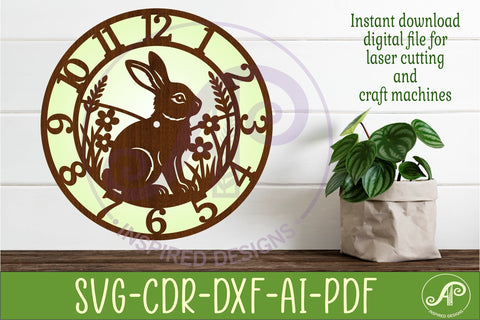 Garden Rabbit Wall Clock SVG, Laser Cut Clock Design SVG APInspireddesigns 
