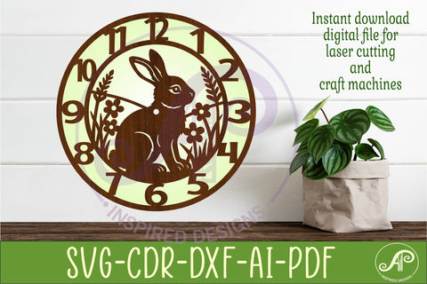 Garden Rabbit Wall Clock SVG, Laser Cut Clock Design SVG APInspireddesigns 