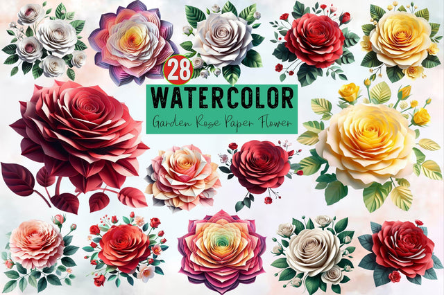 Garden Rose Paper Flower Sublimation Clipart Bundle Sublimation SVGArt 