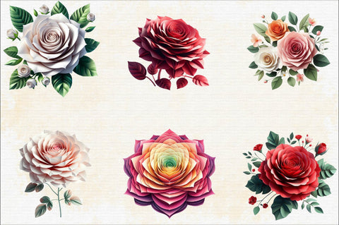 Garden Rose Paper Flower Sublimation Clipart Bundle Sublimation SVGArt 