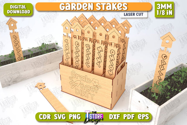 Garden Stakes Set | Garden Decoration | Lawn Stake | Plant Marker | CNC File SVG The T Store Design 