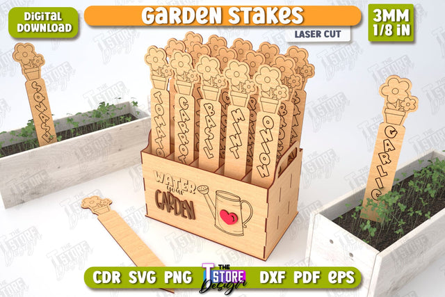 Garden Stakes Set | Garden Decoration | Lawn Stake | Plant Marker | CNC File SVG The T Store Design 
