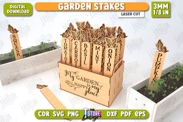 Garden Stakes Set | Garden Decoration | Lawn Stake | Plant Marker | CNC File SVG The T Store Design 
