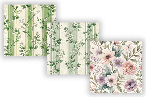 Garden Toile Digital Paper Pack, Vintage Floral Toile, Gingham & Stripe Seamless Patterns, Wedding, Scrapbooking & Printable Crafts Digital Pattern FloridPrintables 