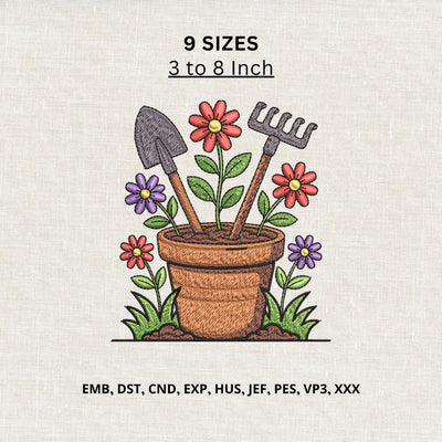 Garden Tools Flower Pot Machine Embroidery Design Gardening Floral Embroidery File Embroidery/Applique DESIGNS PatternFeed8 