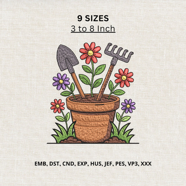 Garden Tools Flower Pot Machine Embroidery Design Gardening Floral Embroidery File Embroidery/Applique DESIGNS PatternFeed8 