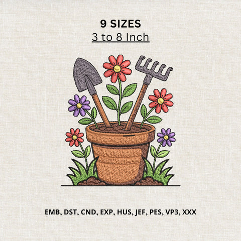 Garden Tools Flower Pot Machine Embroidery Design Gardening Floral Embroidery File Embroidery/Applique DESIGNS PatternFeed8 