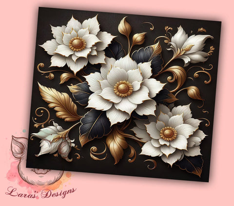 Gardenia Flower Tumbler Wrap, 3D Floral Design, 20oz Sublimation Wrap, Botanical Tumbler Art, Digital Download Tumbler, Flower Drinkware, Unique Tumbler Design Sublimation Lara' s Designs 