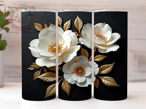 Gardenia Flower Tumbler Wrap, 3D Floral Design, 20oz Sublimation Wrap, Botanical Tumbler Art, Digital Download Tumbler, Flower Drinkware, Unique Tumbler Design Sublimation Lara' s Designs 