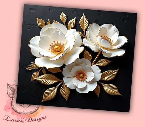 Gardenia Flower Tumbler Wrap, 3D Floral Design, 20oz Sublimation Wrap, Botanical Tumbler Art, Digital Download Tumbler, Flower Drinkware, Unique Tumbler Design Sublimation Lara' s Designs 