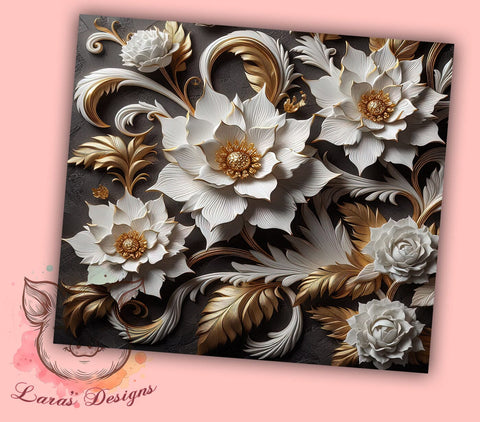 Gardenia Flower Tumbler Wrap, 3D Floral Design, 20oz Sublimation Wrap, Botanical Tumbler Art, Digital Download Tumbler, Flower Drinkware, Unique Tumbler Design Sublimation Lara' s Designs 