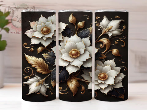 Gardenia Flower Tumbler Wrap, 3D Floral Design, 20oz Sublimation Wrap, Botanical Tumbler Art, Digital Download Tumbler, Flower Drinkware, Unique Tumbler Design Sublimation Lara' s Designs 