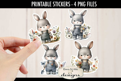 Gardening Bunny Easter Spring Stickers | 4 PNG Stickers Sublimation Ewe-N-Me Designs 