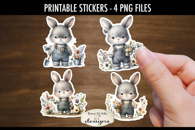 Gardening Bunny Easter Spring Stickers | 4 PNG Stickers Sublimation Ewe-N-Me Designs 