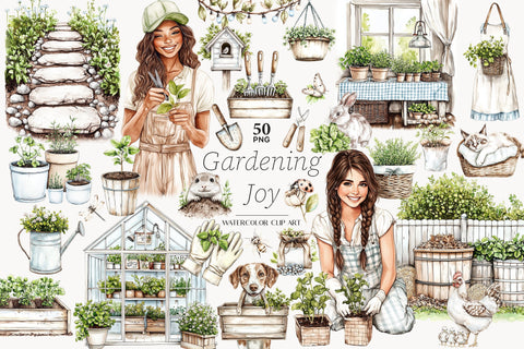 Gardening Clipart | Spring Summer Clip Art | Garden PNG Girl SVG GlamArtZhanna 