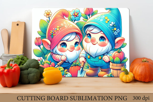 Gardening Cutting Board Sublimation PNG. Cute Spring Gnomes Sublimation Olga Terlyanskaya 