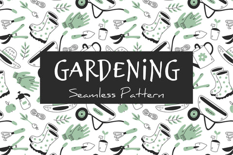 Gardening Doodle Seamless Pattern Digital Pattern Rin Green 