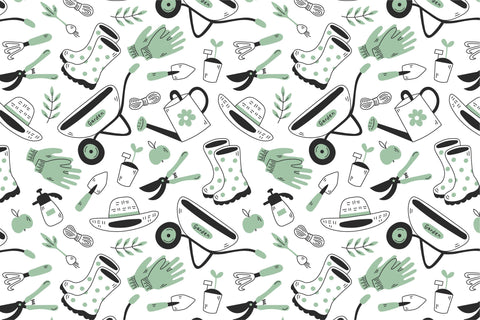 Gardening Doodle Seamless Pattern Digital Pattern Rin Green 