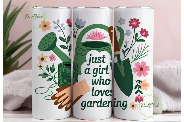 Gardening Girl 20oz Tumbler Wrap Sublimation PixelChick 
