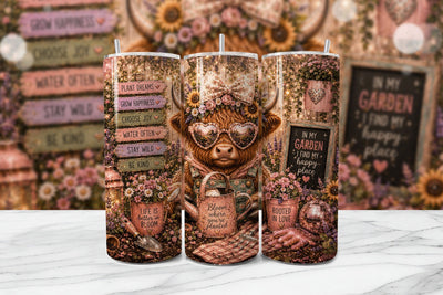 Gardening Highland Cow Tumbler Wrap PNG Sublimation BijouBay 