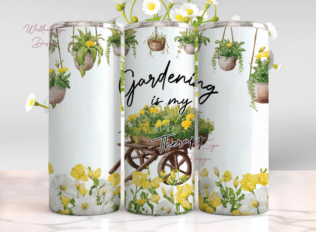 Gardening Is My Therapy Tumbler Wrap, Watercolor Tumbler Wrap, Gardener Gardening Tumbler Wrap, Digital File Download Sublimation WillowSageDesign 