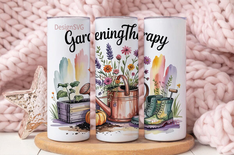 Gardening Therapy 20oz Tumbler Wrap Sublimation DesignSVG 