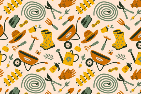 Gardening Tools Seamless Pattern Background Paper Digital Pattern Rin Green 