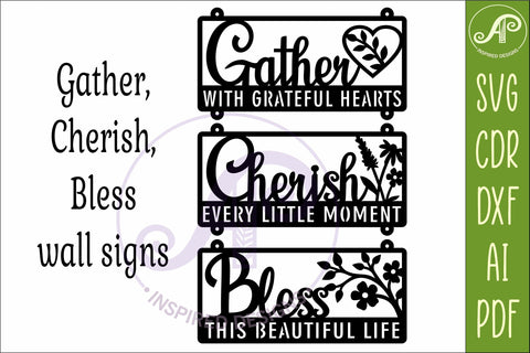 Gather Cherish Bless wall sign | Farmhouse Wall Art Laser SVG APInspireddesigns 