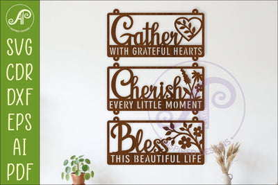 Gather Cherish Bless wall sign | Farmhouse Wall Art Laser SVG APInspireddesigns 