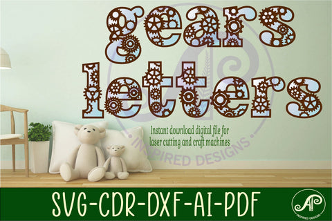 Gear Steampunk lowe case alphabet letter set bundle 43 SVG APInspireddesigns 