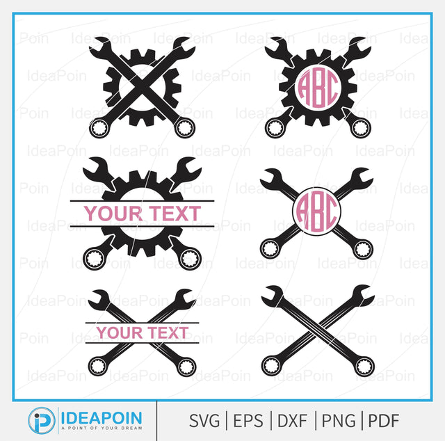 Gear with Wrenches svg, Mechanic logo monogram svg, crossed wrench svg, Wrench logo svg, wrench split name frame svg, Car repair service log SVG Dinvect 