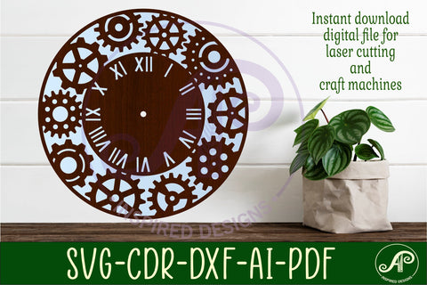Gears clock wall clock laser cut files, SVG SVG APInspireddesigns 